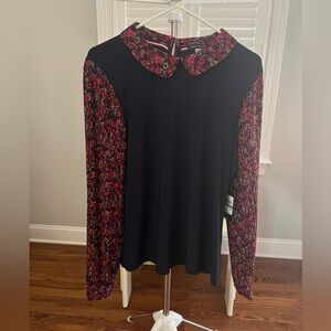 Tommy Hilfiger Navy Blouse with Red Floral Accents